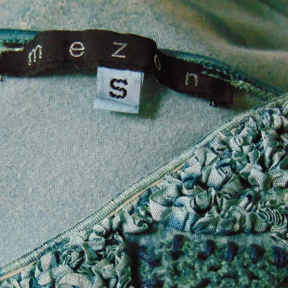 Mezon Teal Green Soutache Beaded Art to Wear Slim Fit Top Sm - Picture 7 of 8